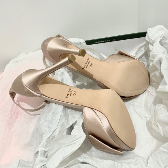 Kate Spade Bridal Bow Champagne Satin Platform Sandal Stiletto Heel Evening pump - Picture 10 of 10